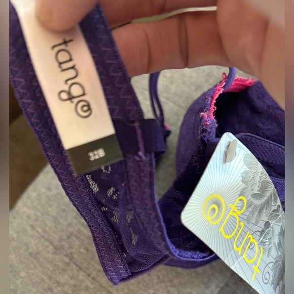 Tango Bra/Panty Set:32B/Sm Purple Lace with Pink Trim NWT - Picture 3 of 6